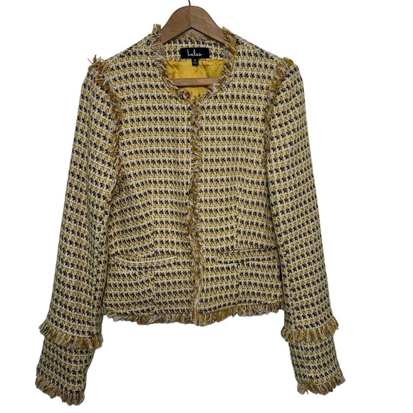 Lulu’s Boss Girl Yellow Multi Tweed Jacket Medium - Picture 2 of 15